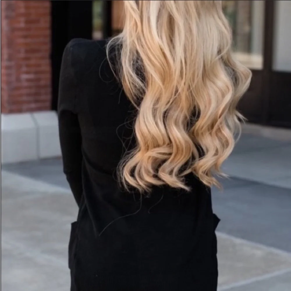 black knit casual cover up sweater cardigan with pockets